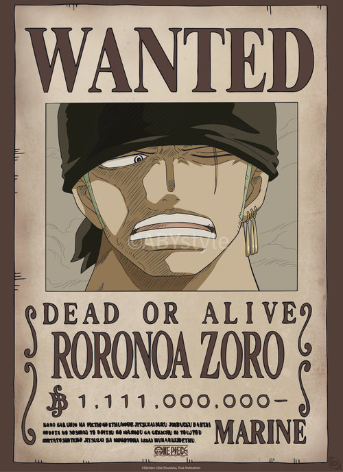 Poster One Piece Wanted Zoro Wano 38x52cm Abystyle GBYDCO624 | Yourdecoration.de