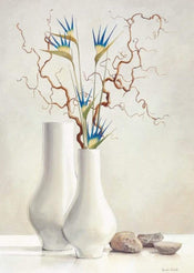 Karin Van der Valk - Willow Twigs with Blue Flowers Kunstdruck 30x40cm | Yourdecoration.de