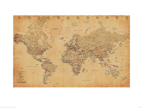 Pyramid World Map Vintage Style Kunstdruck 60x80cm | Yourdecoration.de